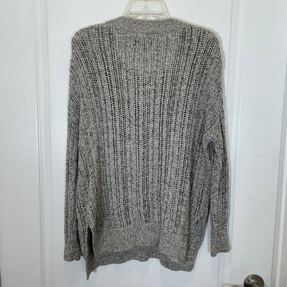 Michael Stars Lace up Sweater Cotton Open Knit Gray Marled Cozy Vneck Oversize S - Picture 5 of 5